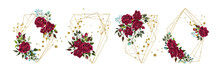 Wedding Floral Golden Geometric Triangular Frame With Bordo Flowers Roses