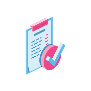 Price Check mark 3d vector icon isometric pink and blue color minimalism illustrate