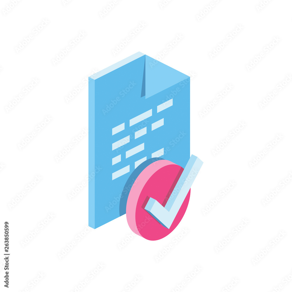 Document Check mark 3d vector icon isometric pink and blue color ...