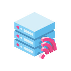 Fototapete - Wifi server 3d vector icon isometric pink and blue color minimalism illustrate