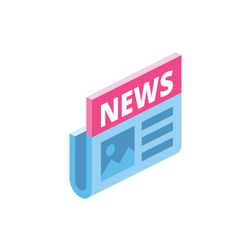 News newspaper 3d vector icon isometric pink and blue color minimalism illustrate