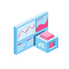 Poster - Big data abstract charts screen 3d vector icon isometric pink and blue color minimalism illustrate
