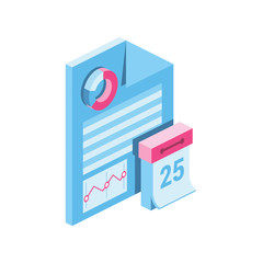 Poster - Document charts calendar 3d vector icon isometric pink and blue color minimalism illustrate