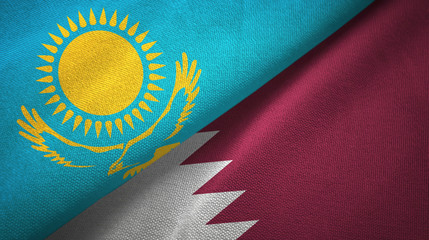 Kazakhstan and Qatar two flags textile cloth, fabric texture