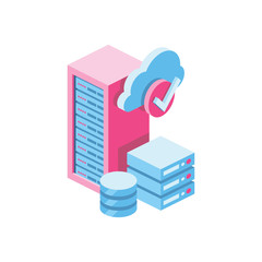 Poster - Server and hosting 3d vector icon isometric pink and blue color minimalism illustrate