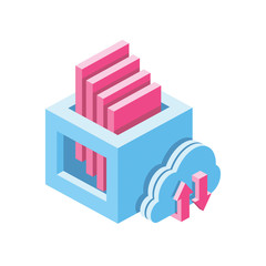 Poster - Clouds server 3d vector icon isometric pink and blue color minimalism illustrate