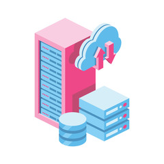 Poster - Server and hosting 3d vector icon isometric pink and blue color minimalism illustrate