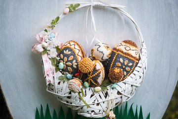 Wall Mural - Easter eggs in the basket