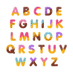 Donut cartoon alphabet vector set