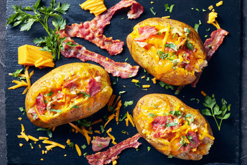 Canvas Print - close-up of Loaded Potatoes on a plate