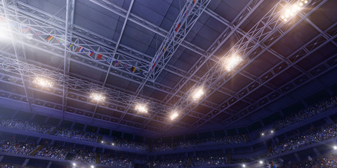 Wall Mural - Professional gymnastic gym. Bottom view. Gym ceiling. 3D illustration