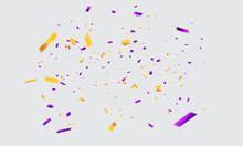Purple Yellow Confetti Celebration Carnival Ribbons. Luxury Greeting Rich Card.