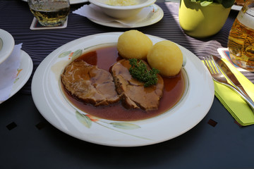 Lunch - roast pork with dumplings and sauerkraut