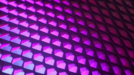 Poster - Iridescent glossy purple scales. Abstract neon background. Geometric composition. Colorful moving tiles. Motion design. Smooth wavy pattern. Holographic thin film effect. 3d loop animation. 4K UHD