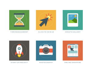 Poster - Business flat design icons vector illustration for website and promotion banners
