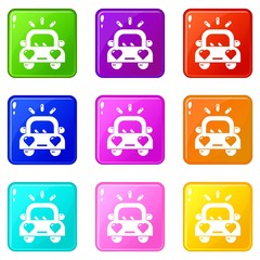 Poster - Wedding car icons set 9 color collection isolated on white for any design