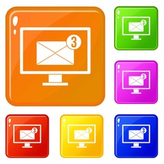 Poster - Monitor screen with email sign icons set collection vector 6 color isolated on white background