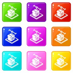 Poster - house d printing icons set 9 color collection isolated on white for any design
