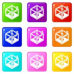 Poster - three d printer icons set 9 color collection isolated on white for any design