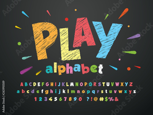 Bright colorful chalk board style alphabet design