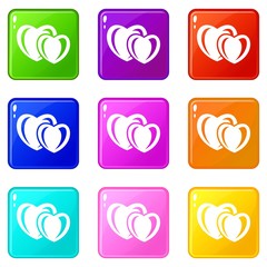 Poster - Heart love icons set 9 color collection isolated on white for any design