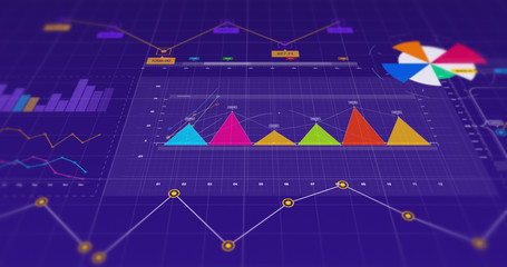 3D Illustration Render Of Business Graphs And Charts. Stock Market And Economy Related Concept.