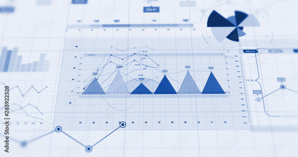 Financial Business Charts, Graphs And Diagrams. 3D Illustration Render ...