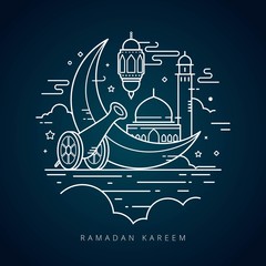 Wall Mural - Vector illustration for the celebration of holy month Ramadan with line art design