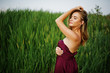 © AS Photo Family - Blonde sensual woman in red marsala dress posing in the reeds.
