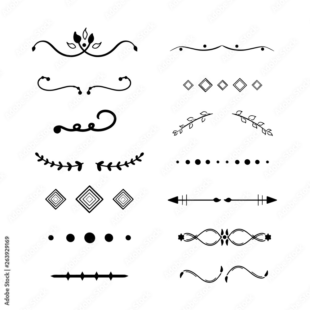 Dividers vector on white background. Black handdrawn borders. Unique swirl,  divider. Ink, brush lines, laurels set. Calligraphic doodle design page  decor. Text delimiters, ornamental floral elements. Stock Vector | Adobe  Stock, image size:1000x1000
