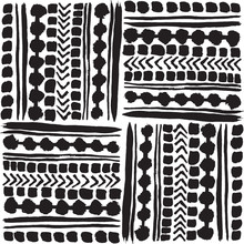 Black And White Hand Drawn Tribal Patchwork Design.Seamless Vector Pattern.