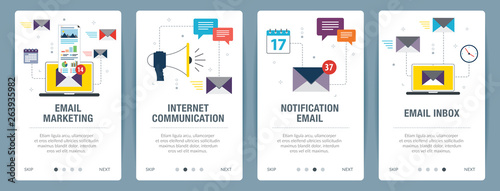 Fotografía Vector set of vertical web banners with email marketing, internet communication, notification email and email inbox
