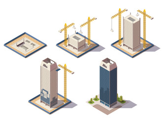 Sticker - Skyscrapers Construction Isometric Composition