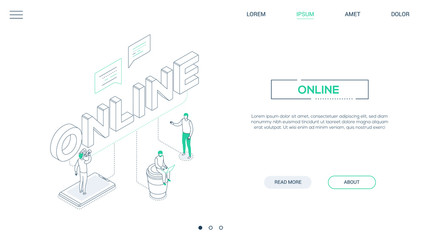 Aufkleber - Chatting online - line design style isometric web banner