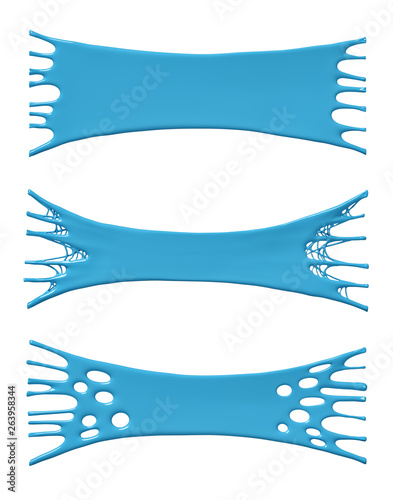 Fotografía 3d rendering of three blue sticky slime banners isolated on white background