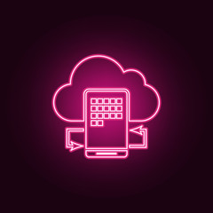 Poster - mobile syncing icon. Elements of Web Development in neon style icons. Simple icon for websites, web design, mobile app, info graphics