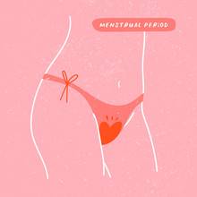 Female Hips. Lady In Panties Silhouette. Menstruation Theme. Period. Feminine Hygiene. Menstrual Protection. Hand Drawn Vector Illustration