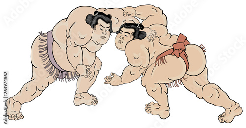 Dekoracja na wymiar  sumo-e-ukiyo-e-kunisada-utagawa-shigetaro-kuroiwa-tsunekichi-koyanagi-biale-tlo