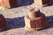 Old Rusty Bolt With Threaded Metal Bar - Image With Copy Space