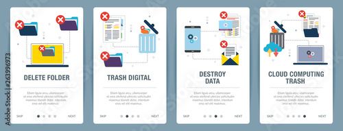 Fotografía Vector set of vertical web banners with delete folder, trash digital, destroy data and cloud computing trash