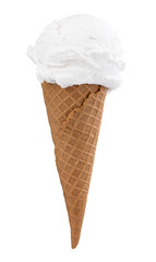 vanilla ice cream in the cone on white background with clipping path