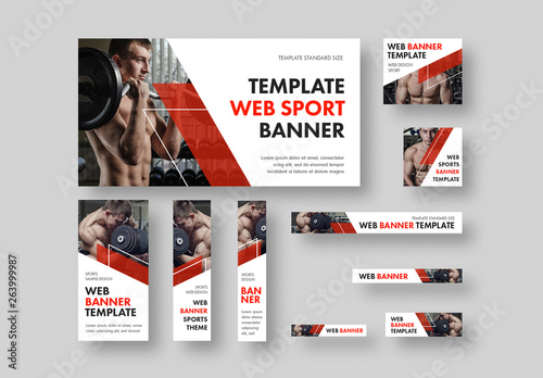 10 Fitness Health Web Banners With Diagonal Red Accents Buy This Stock Template And Explore Similar Templates At Adobe Stock Adobe Stock