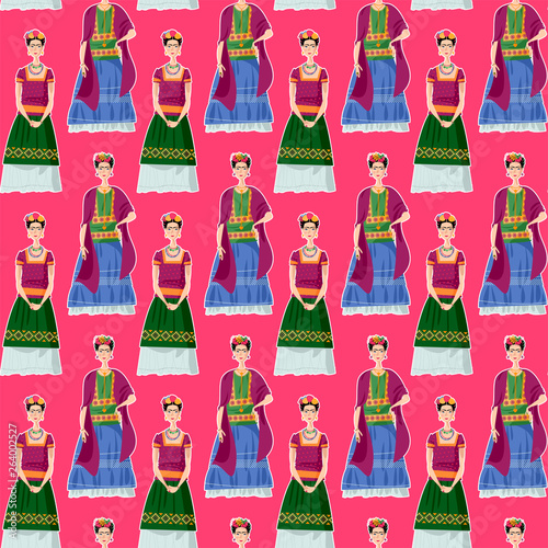 Fotomural Mexican girls in costumes Frida Kahlo style