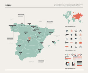 Wall Mural - vector map of spain. high detailed country map with division, cities and capital madrid. political m