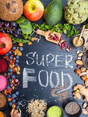 Wall Mural - Super food selection. Various super foods and healthy foods, Detox