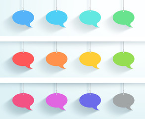 Poster - Speech Bubbles Hanging On Strings Vector Flat 12 Set
