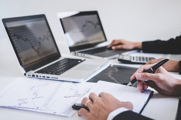 Poster - Business team investment working with computer and analysis graph stock market trading with stock chart data, business and technology concept