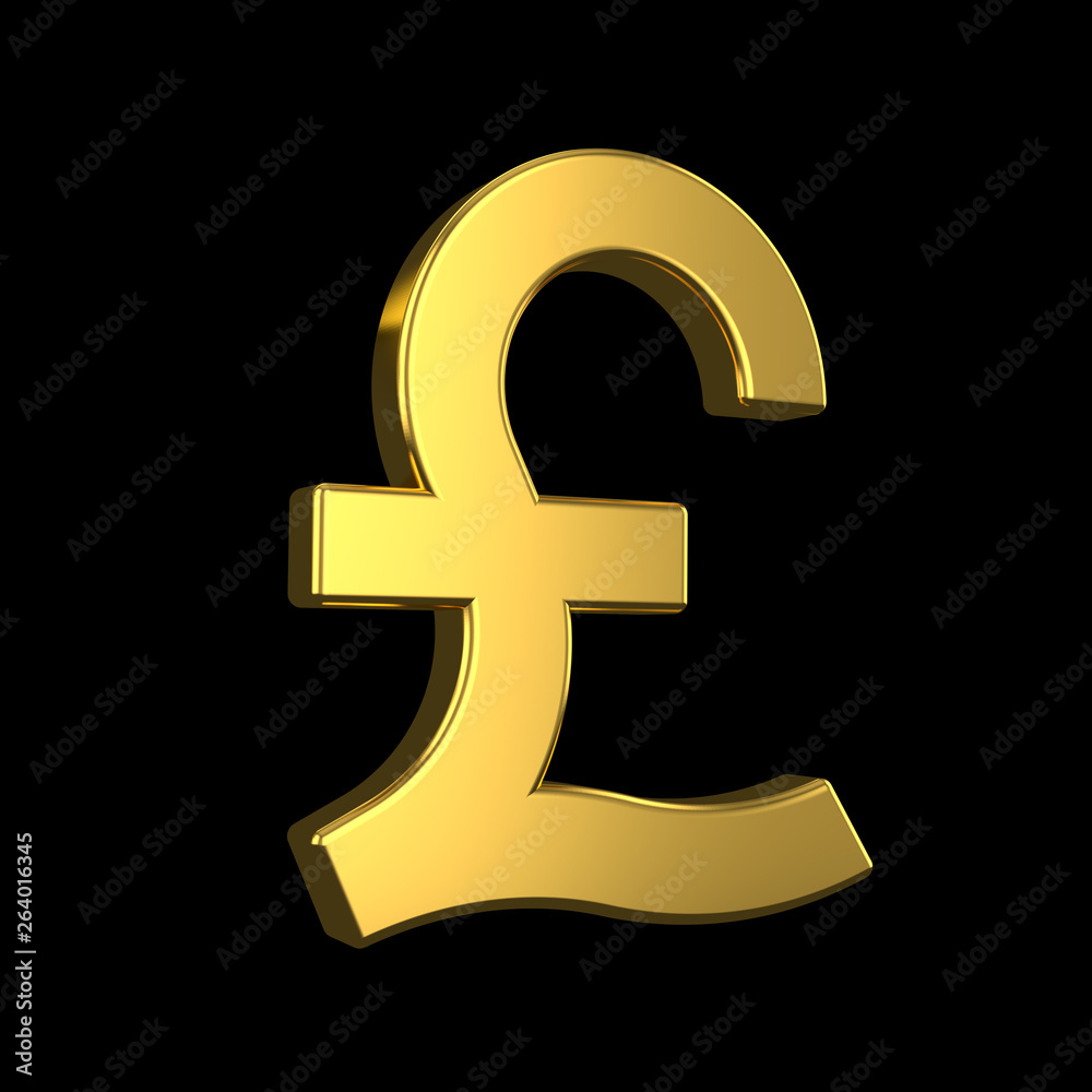 GBP sign. 3d golden british pound symbol on black background. 3d rendering  素材庫插圖| Adobe Stock