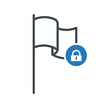 Flag icon with padlock sign. Location marker icon and security, protection, privacy symbol