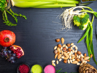 Wall Mural - various Super foods on a wooden background